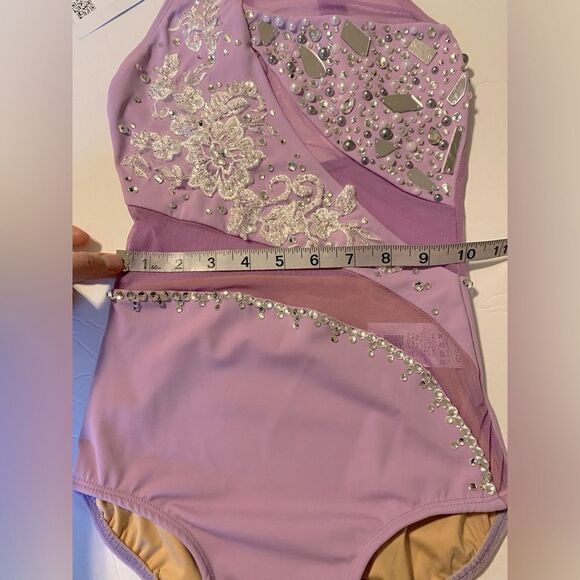 Custom solo custom dance costume leotard orchid lavender rhinestone AXS adul NEW - Picture 10 of 12